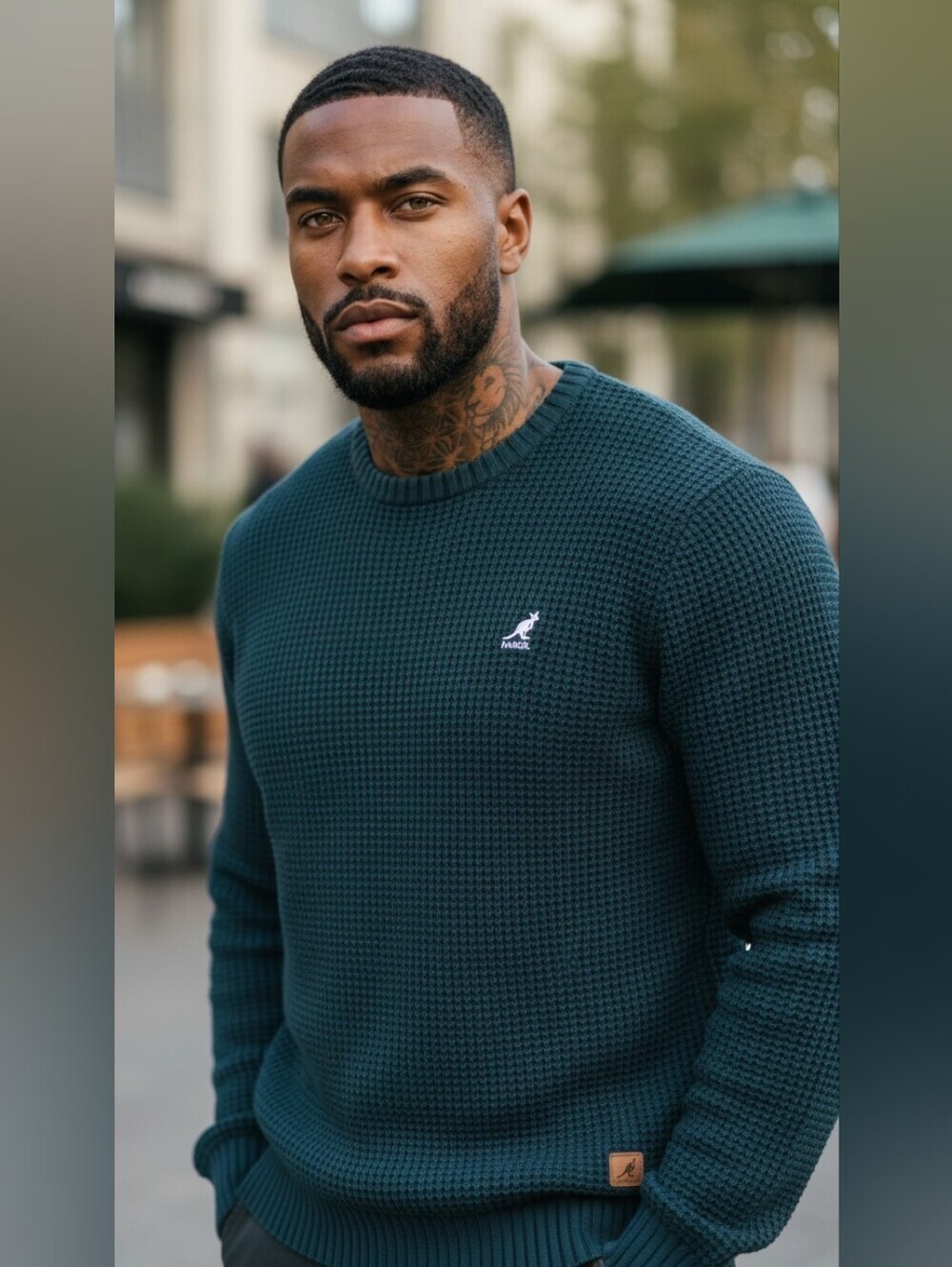 Kangol K9824 Men's Waffle Knit Crewneck Sweater 100% Cotton Navy Blue Size P/S